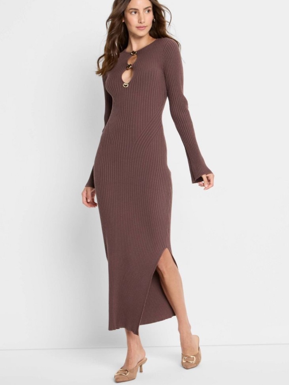 Future Collective Brown Ribbed Maxi Dress NWT